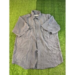 Via Roma Mens 100% Silk Short Sleeve Button Down Shirt Gray Large Utility Pocket